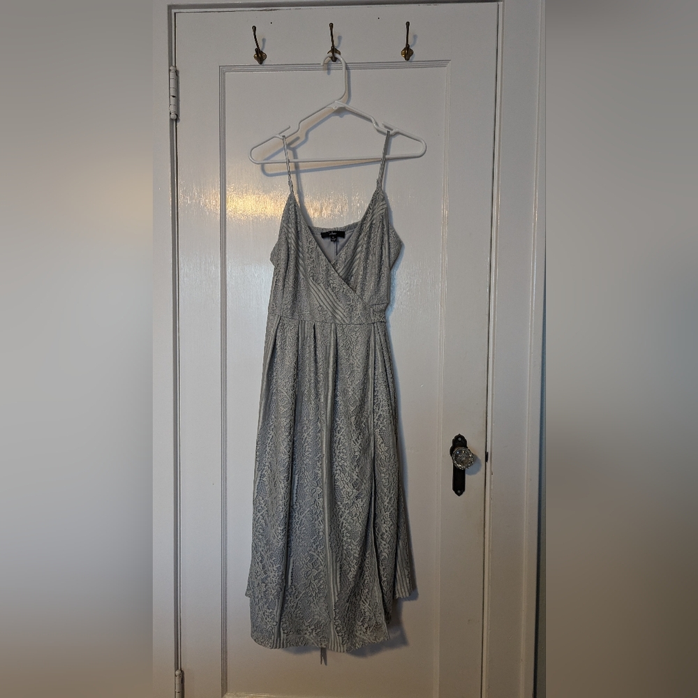 Lulu's Lovely in Lace Dusty Blue Lace Sleeveless Wrap Dress - Altered to be Midi